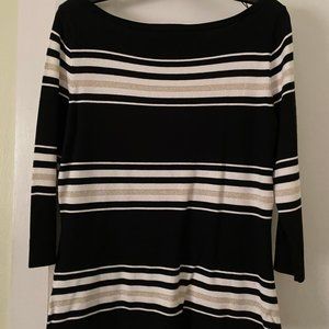 3/4 sleeved knit top, black/white/gold thread  - White House Black Market